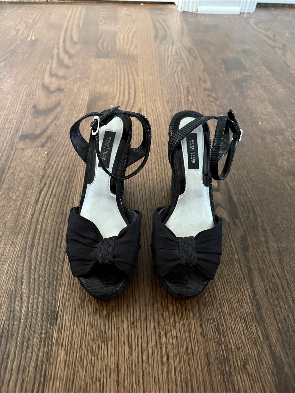 White House Black Market Black Bow Ankle-Strap Sandals
